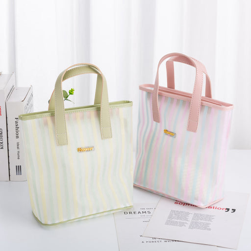 Bolso trapezoidal de rayas - rosa