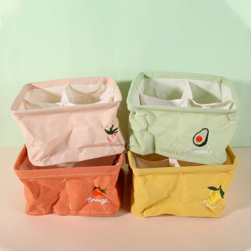 Caja de almacenamiento de frutas bordada con 4 compartimentos