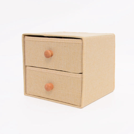 Caja de almacenamiento doble con mango de madera (Beige)